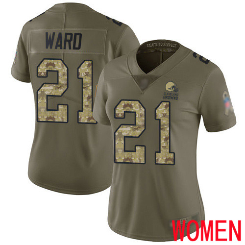 Cleveland Browns Denzel Ward Women Olive Camo Limited Jersey #21 NFL Football 2017 Salute To Service